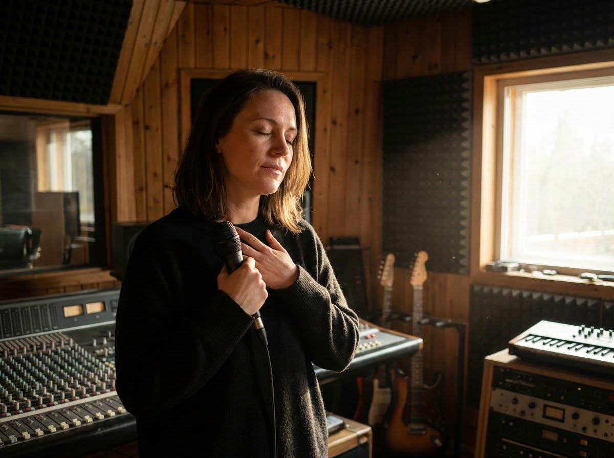 Cantante calentando la voz antes de actuar