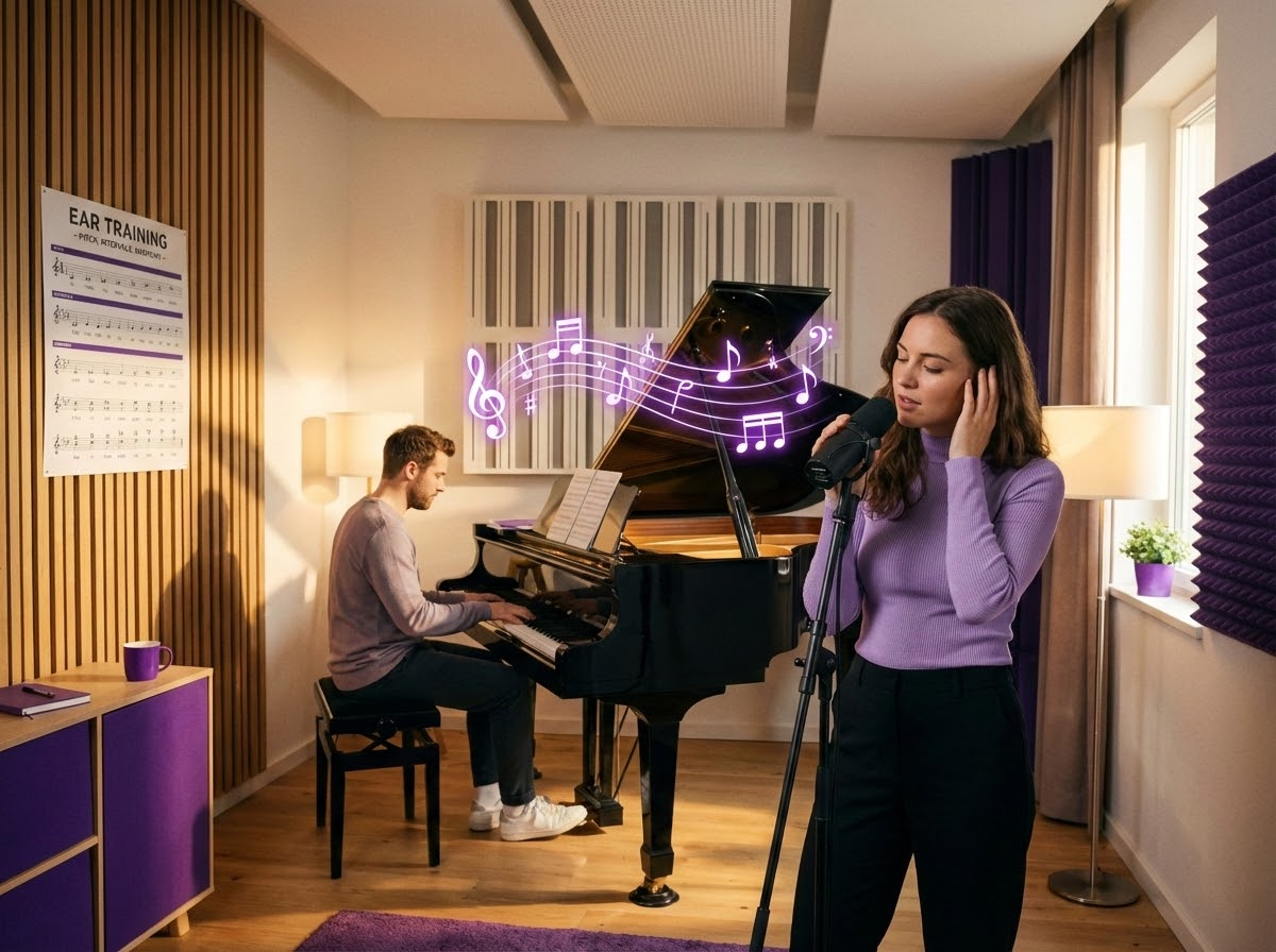 Cantante practicando ejercicios de afinación