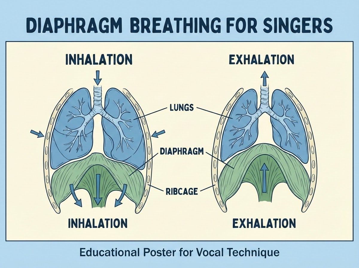 Diagrama anatómico del diafragma para cantantes