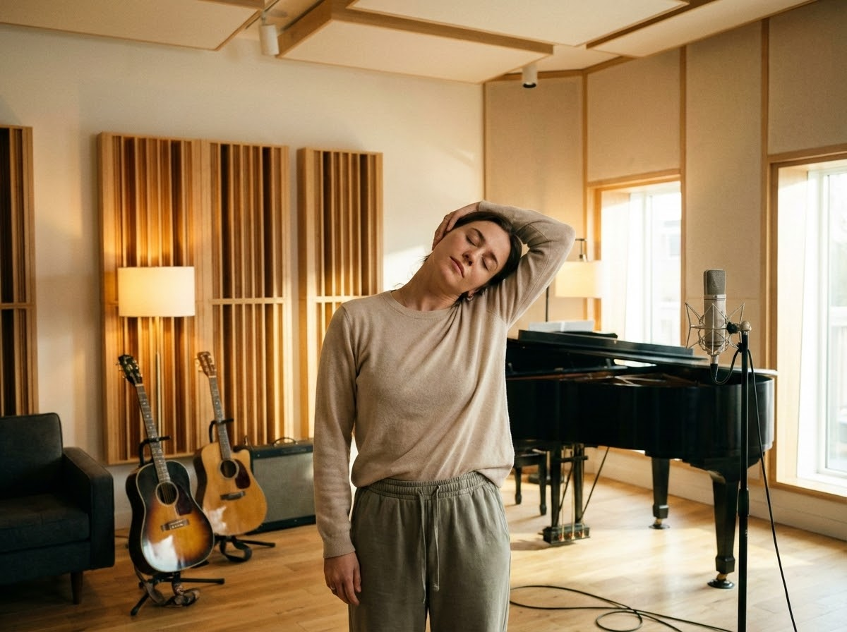 Persona realizando ejercicios de vocalización