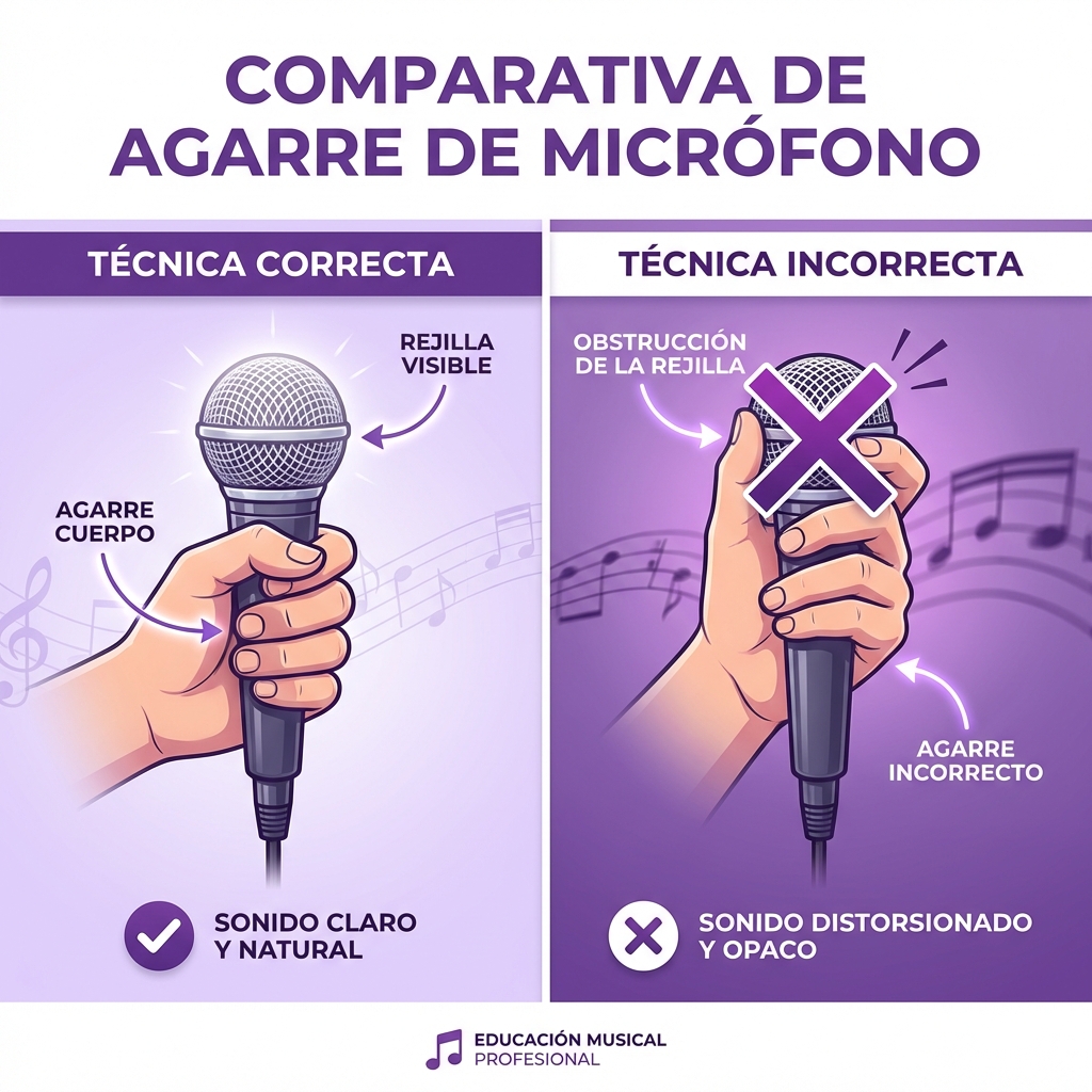 Agarre incorrecto vs correcto del micrófono
