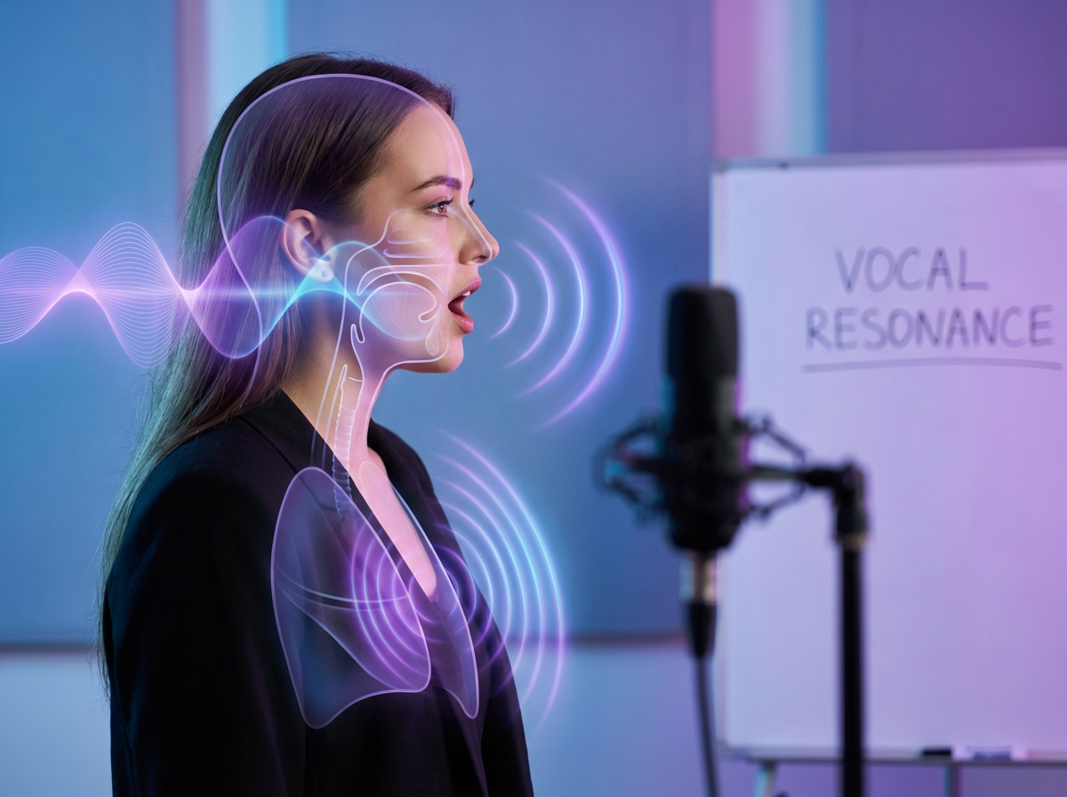 Cantante proyectando su voz con resonancia natural